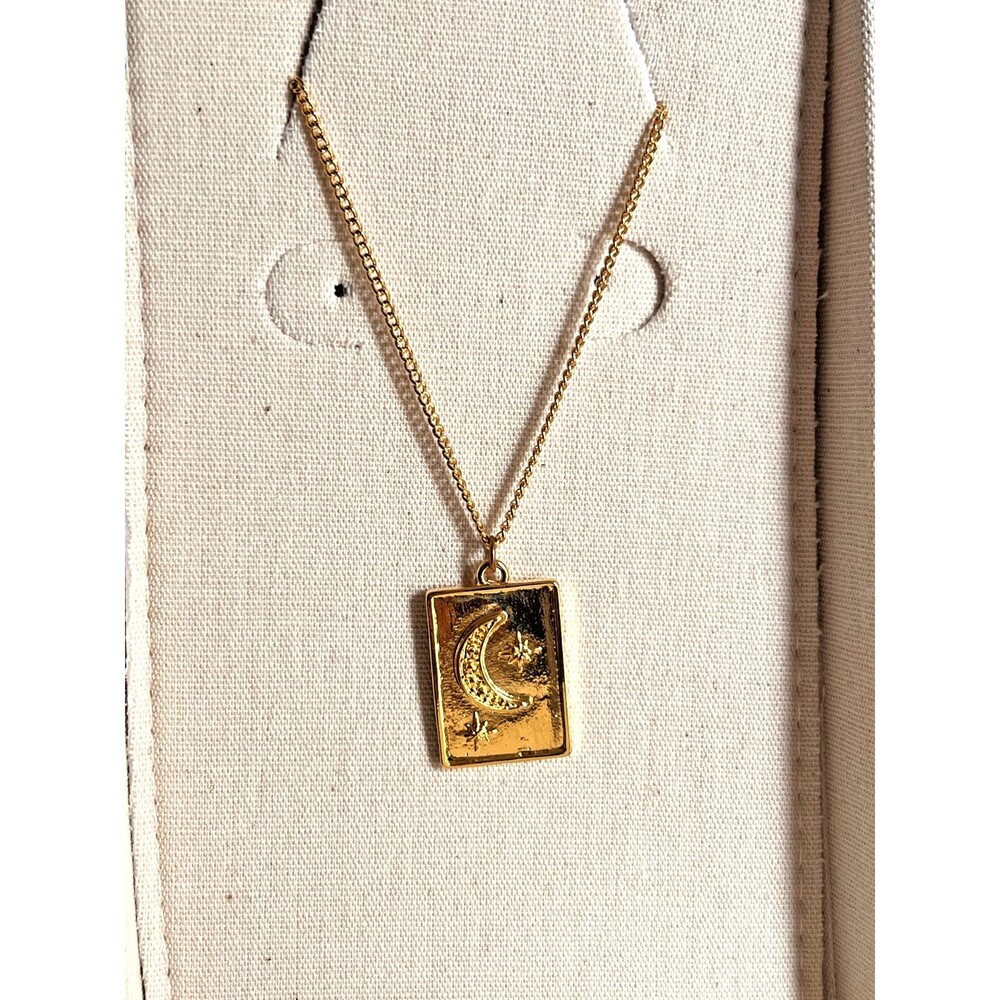 24k Gold Plated Crescent Moon Star Pendant Necklace Celestial Witchy NIB Mayamar - Picture 3 of 11
